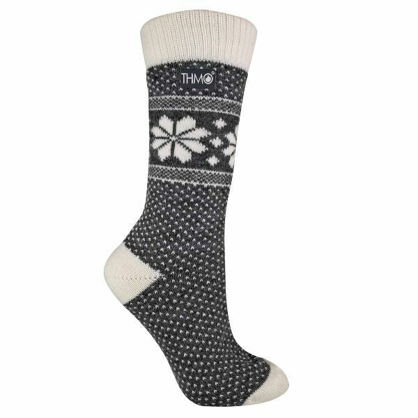 THMO Ladies Vintage Thermal Wool Blend Socks 4-8 UK GOODS Superdrug Fairisle Grey / Cream