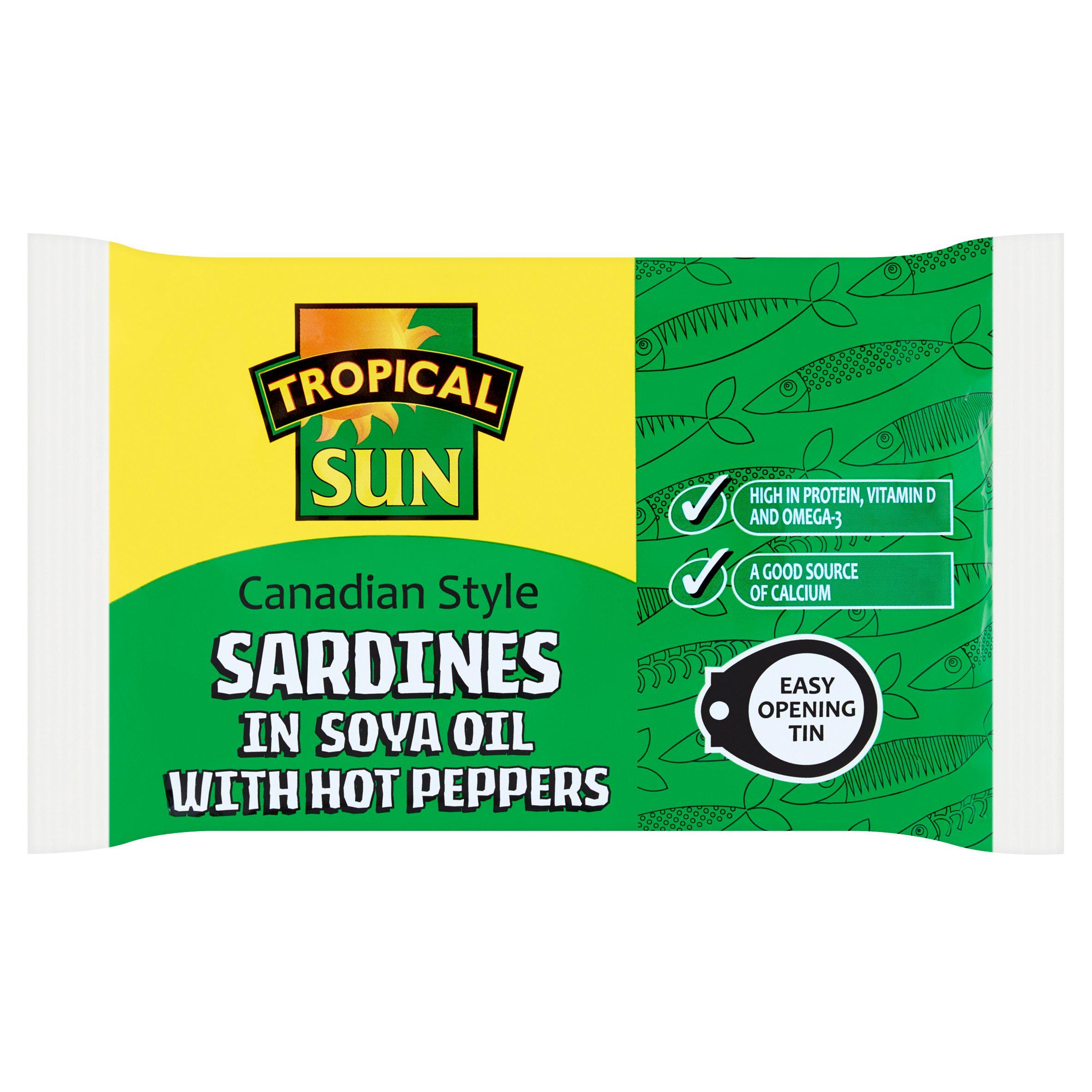 Tropical Sun Canadian Style Sardines in Soya Oil with Hot Peppers 106g GOODS Sainsburys