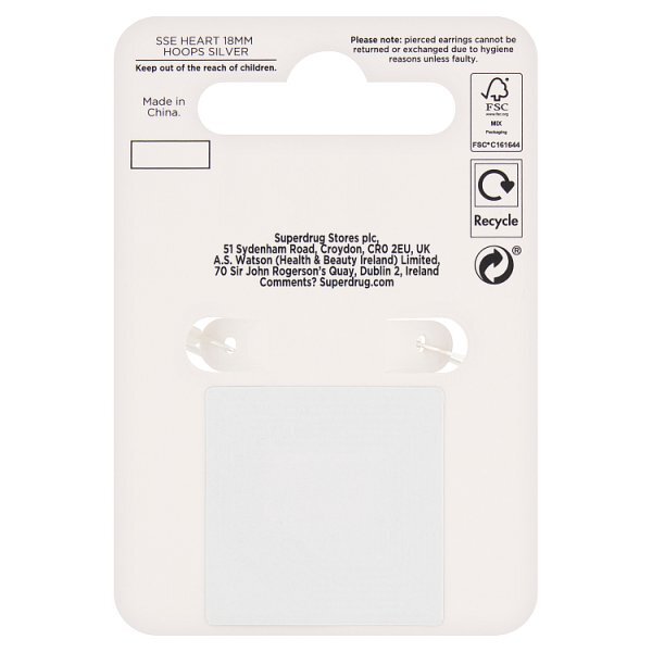 Superdrug Premium Sterling Silver Heart 18MM Hoops GOODS Superdrug