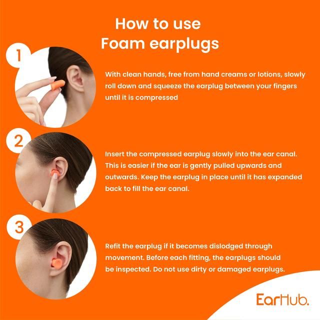 EarHub Premium Soft Orange Foam Earplugs 10 per pack