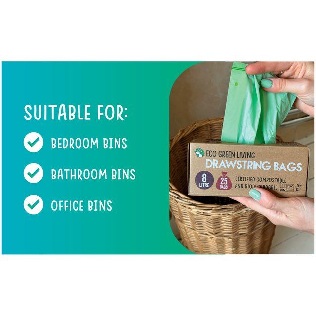 Eco Green Living Certified Compostable Small 8L Drawstring Bin Liner 25 per pack