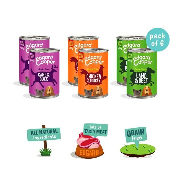 Edgard & Cooper Natural Adult Grain Free Wet Dog Food Tin Multipack   6 x 400g