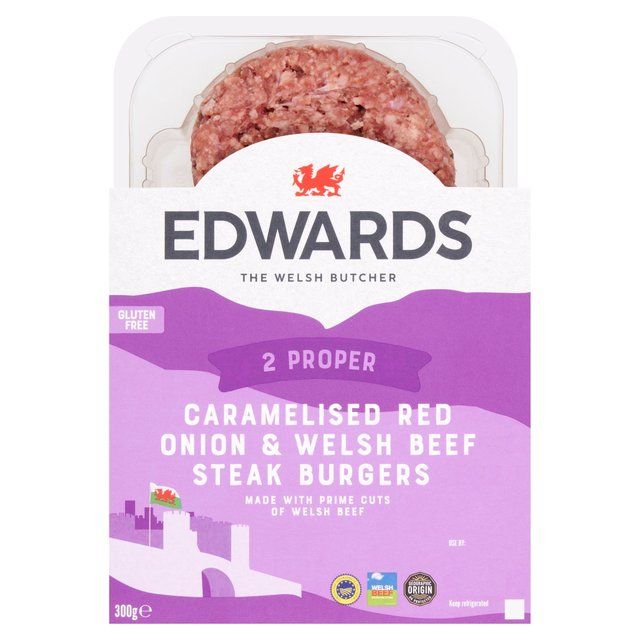 Edwards 2 Caramelised Onion & Welsh Beef Steak Burgers 300g