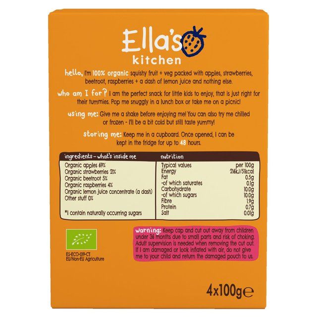 Ella's Kitchen Apple Strawberry Beet Kids Drinks Multipack Pouch 3+ Years 4 per pack
