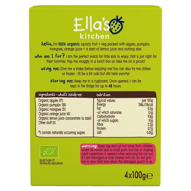Ella's Kitchen Mango and Pumpkin Kids Drinks Multipack Pouch 3+ Years 4 per pack