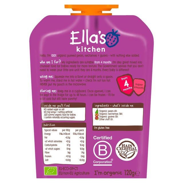 Ella's Kitchen Pears Nectarines and Guava Baby Food Pouch 4+ Months 120g