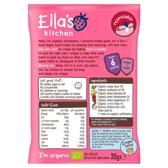 Ella's Kitchen Strawberry & Banana Melty Puffs Baby Snack 6+ Months 20g