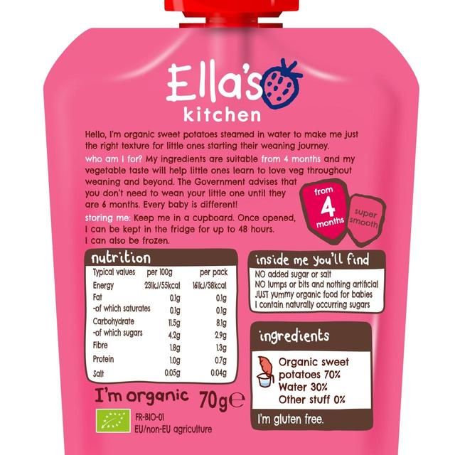 Ella's Kitchen Sweet Potatoes First Tastes Baby Food Pouch 4+ Months 70g
