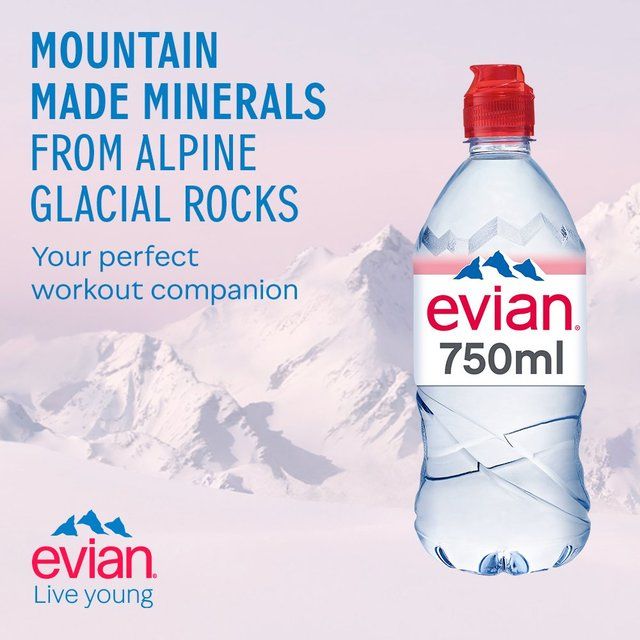 Evian Still Mineral Water Sports Cap 4 x 750ml