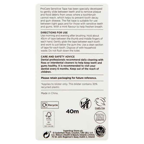 Superdrug Procare Sensitive Tape 40m GOODS Superdrug