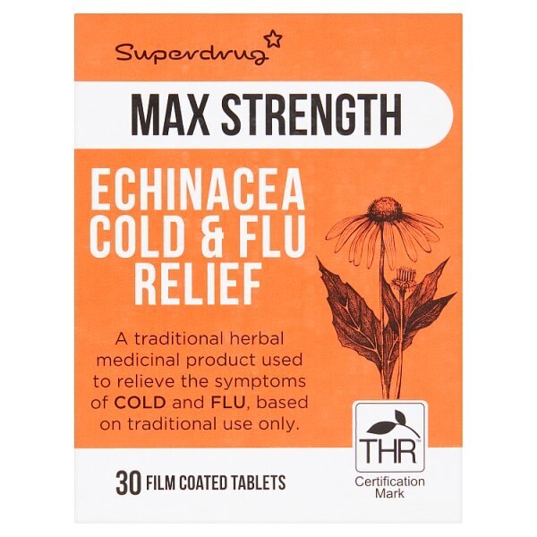 Superdrug Max Echinacea Cold & Flu Relief Tablets X 30 GOODS Superdrug