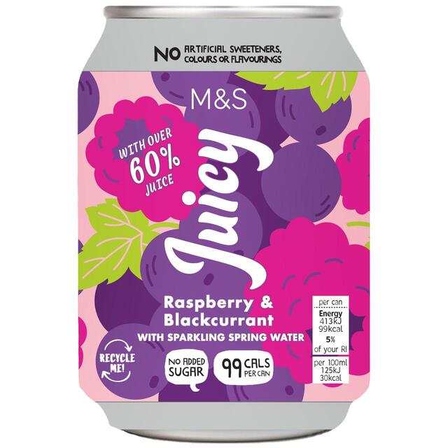 M&S Juicy Sparkling Raspberry & Blackcurrant Water 4 x 330ml - McGrocer