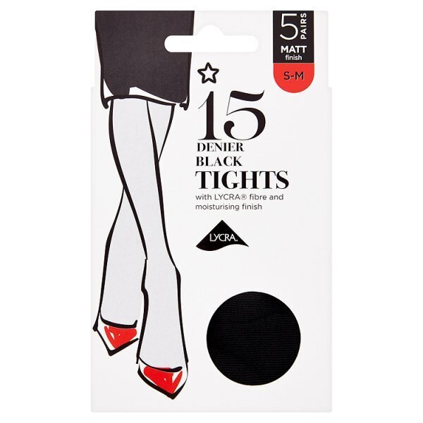 Superdrug 5 Pack 15 Denier Lycra Tights - Black S/M GOODS Superdrug
