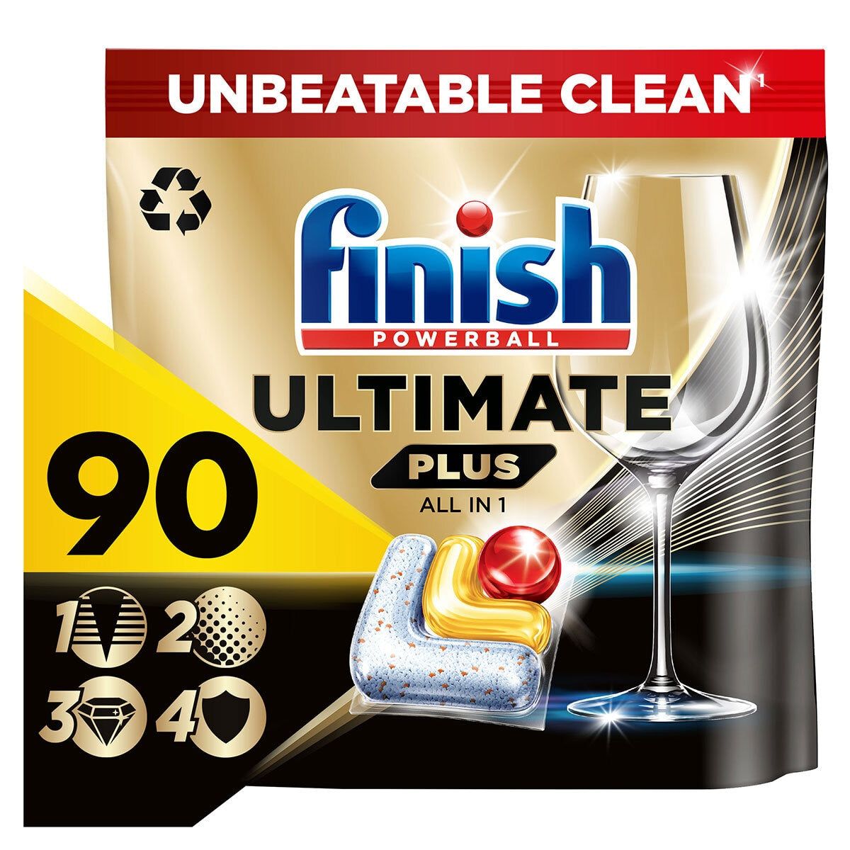Finish Ultimate Plus All in One Lemon Sparkle, 90 Pack