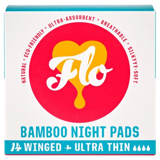 FLO Bamboo Sanitary Night Pads Winged & Ultra Thin    14 per pack