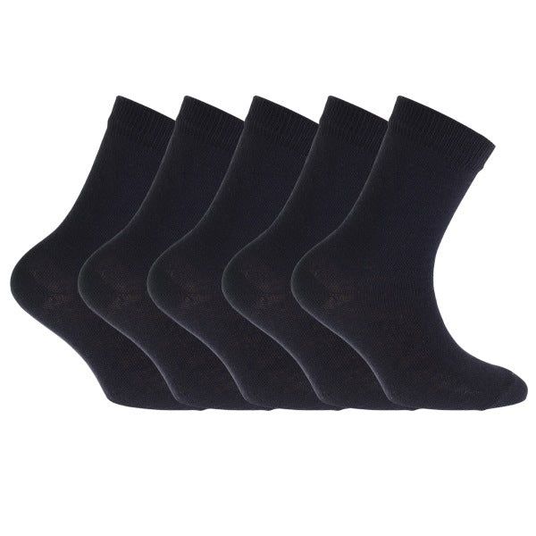 FLOSO Kids Plain School Socks (Pack Of 5) (9-12) Navy