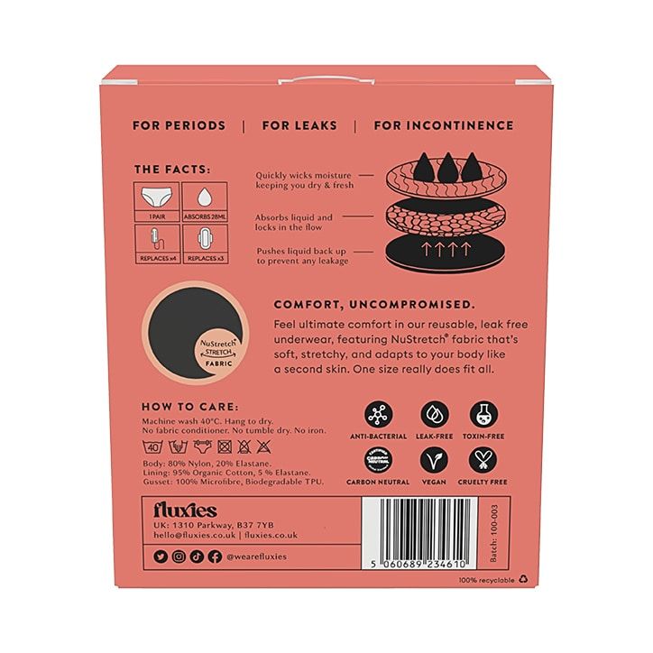Fluxies Reusable Leak Free Underwear, Size One+ (UK 16-30)