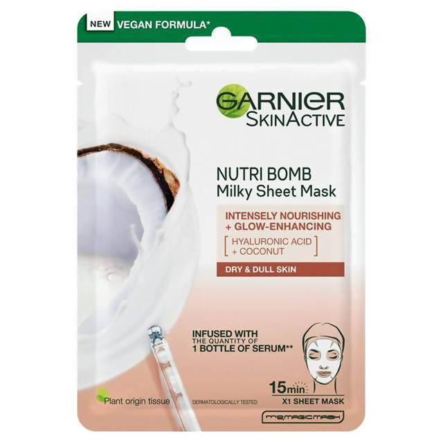 Garnier Nutri Bomb Milky Face Sheet Mask Coconut & Hyaluronic Acid for Hydrated Glowing Skin 28g