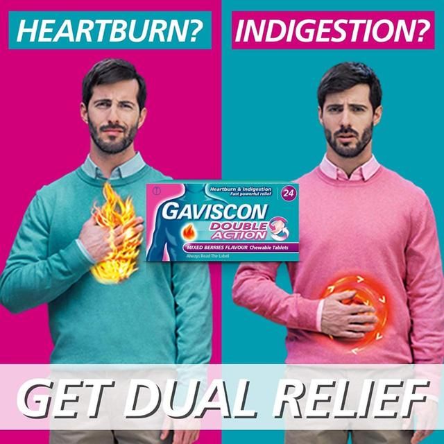 Gaviscon Double Action Tabs Heartburn Indigestion Mixed Berry 24 per pack