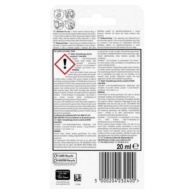 Glade Aromatherapy Electric Scented Oil Refill Calm Mind 20ml