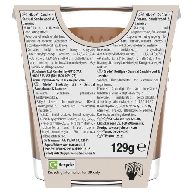 Glade Candle Sandalwood & Jasmine Air Freshener 129g