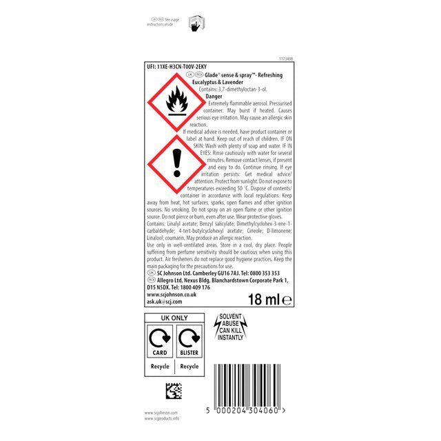 Glade Sense & Spray Air Freshener Refill Eucalyptus & Lavender 18ml