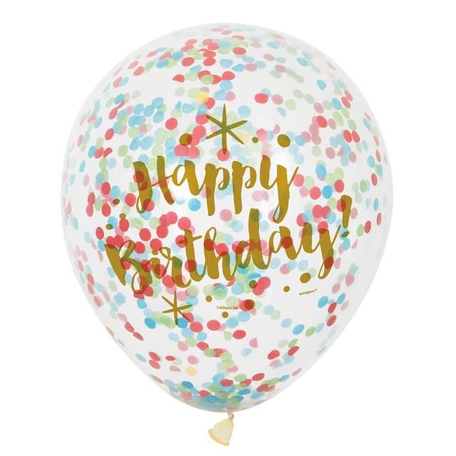 Glitzy Birthday Balloons with Confetti 6 per pack