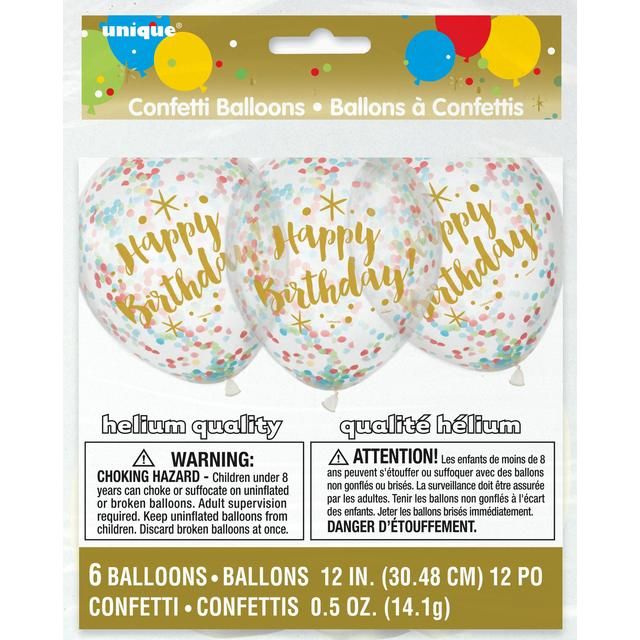 Glitzy Birthday Balloons with Confetti 6 per pack