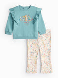 Green Frill Sweatshirt & Cream Printed Leggings Set 9-12 months