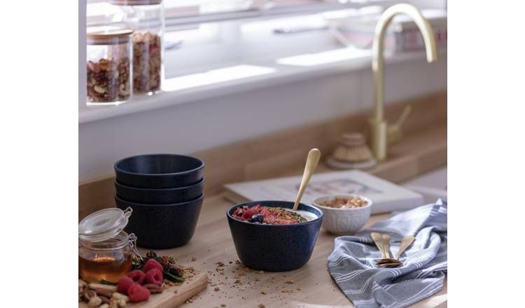 Habitat Addison Set of 4 Stoneware Cereal Bowl - Blue