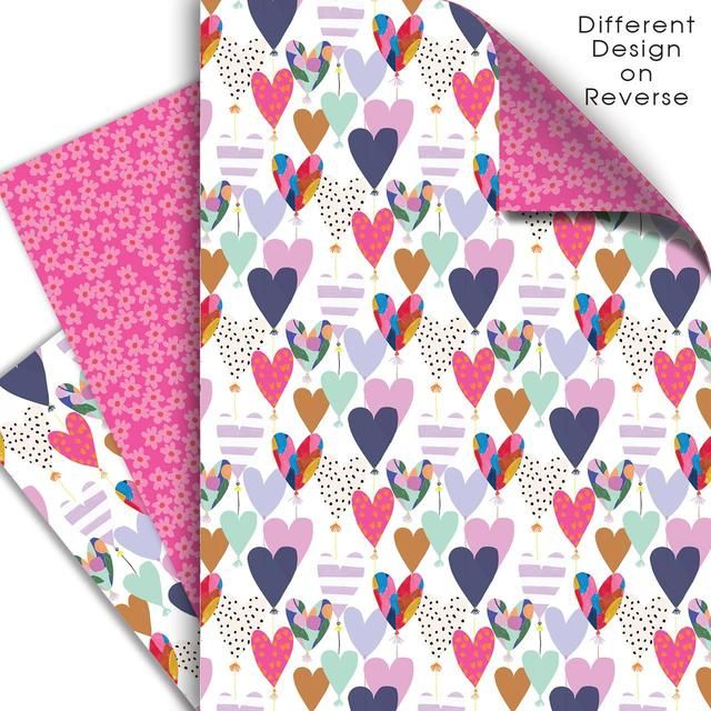 Hearts Double Sided Gift Wrap Sheets 3 per pack