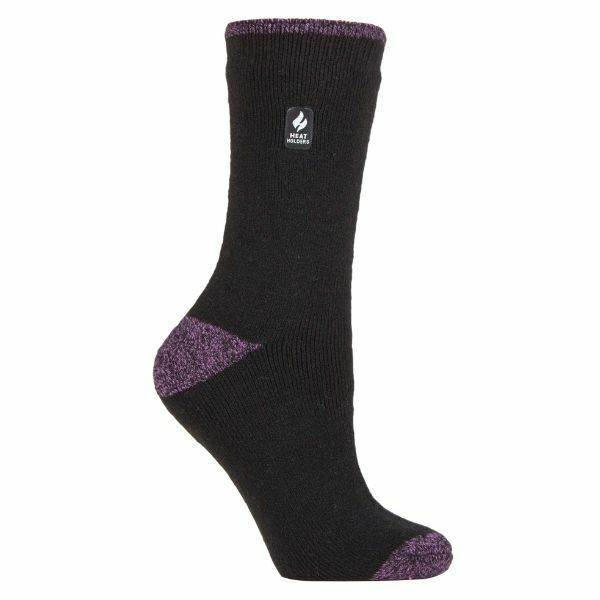 Heat Holders Ladies Thick Warm Thermal Socks 4-8 UK Black / Purple H&T (Prague)