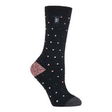 Heat Holders Ladies Ultra Lite Thermal Dress Socks 4-8 UK Black Spots (Berry)