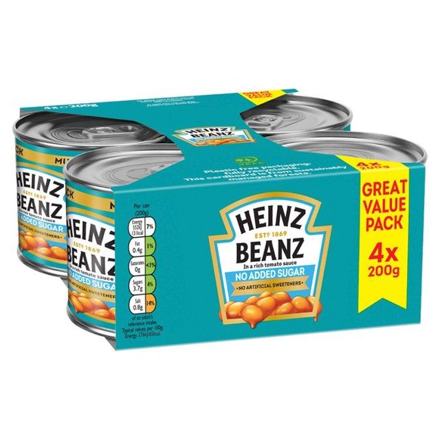 Heinz Baked Beans in Tomato Sauce - No Added Sugar 4 x 200g