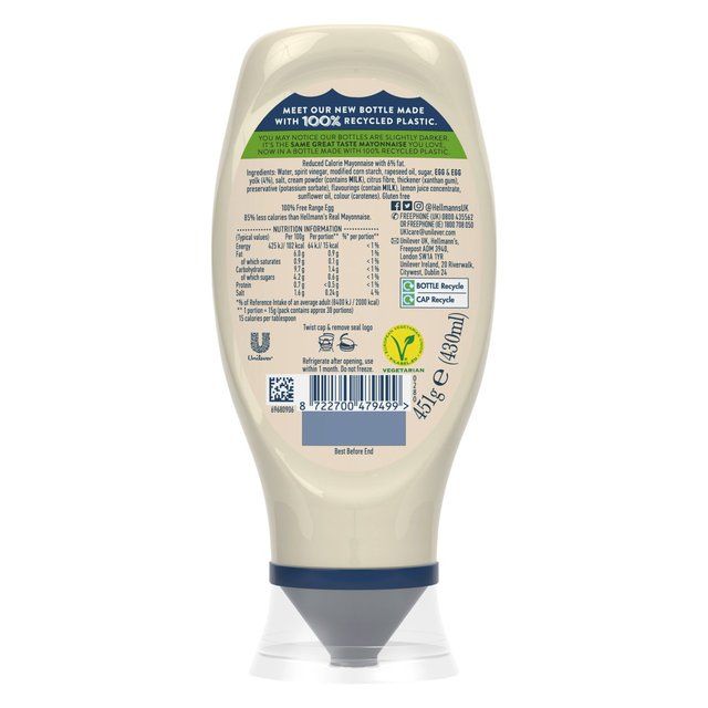 Hellmann's Lighter than Light Squeezy Mayonnaise 430ml