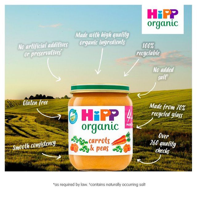 HiPP Organic Carrots & Peas Baby Food Jar 4+months 125g