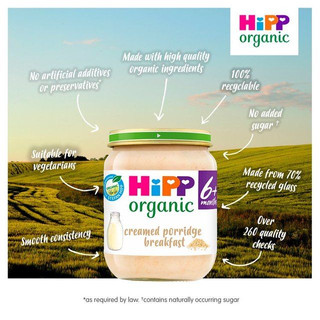 HiPP Organic Creamed Porridge Breakfast Baby Food Jar 6+ Months 125g