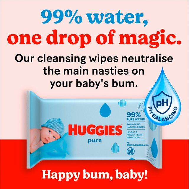 Huggies Pure 99% Water Baby Wipes   56 per pack