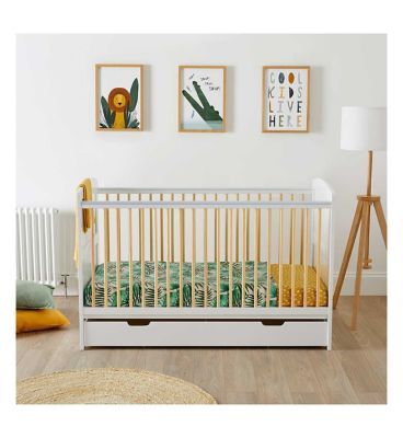 Ickle Bubba Coleby Classic Cot Bed, Under Drawer and Sprung Mattress - Scandi White