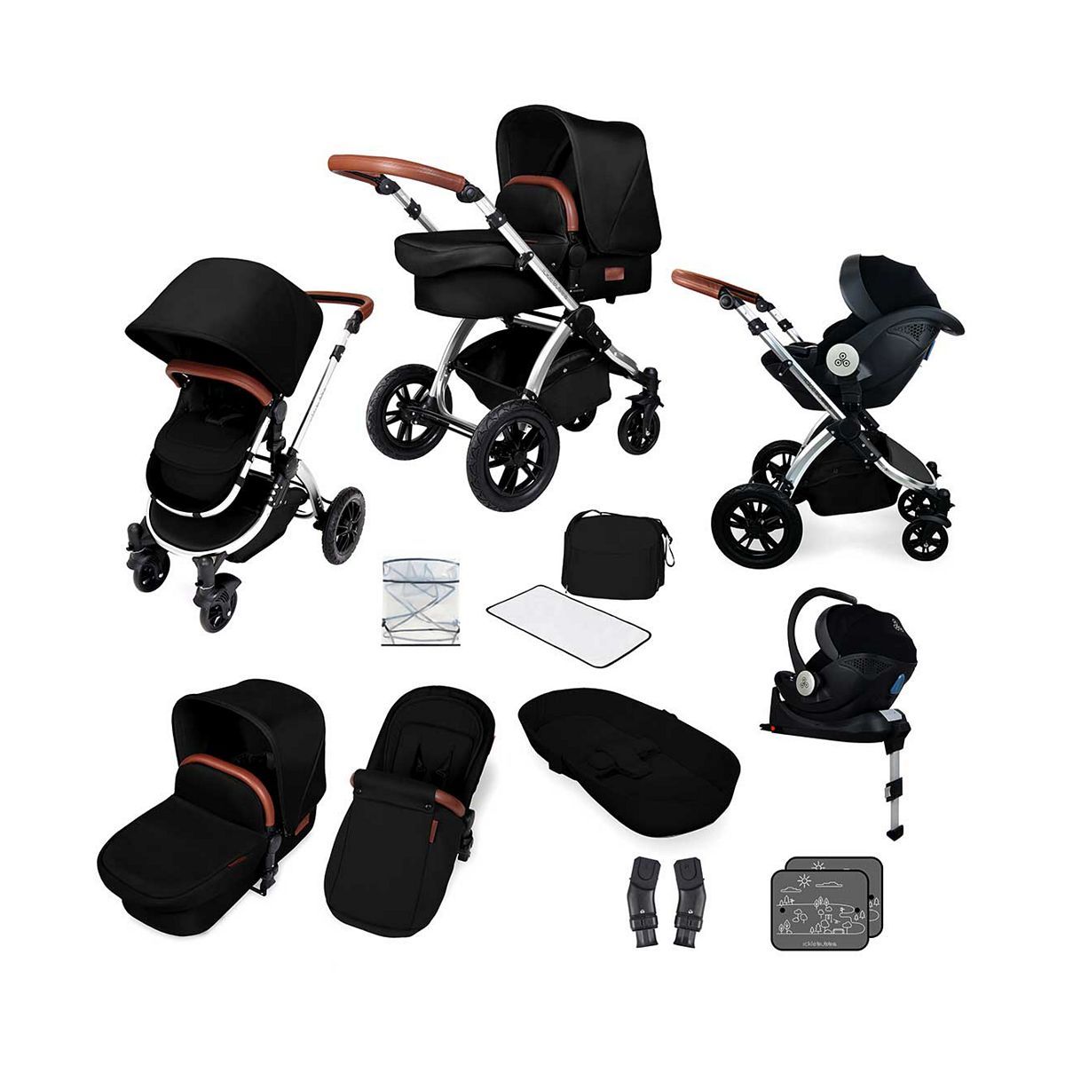 Ickle Bubba Stomp V4 i-size travel system with mercury car seat & isofix base chrome/midnight