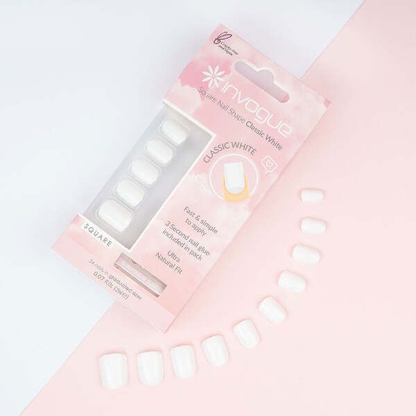 Invogue Classic White Square Nails (24 Pieces)