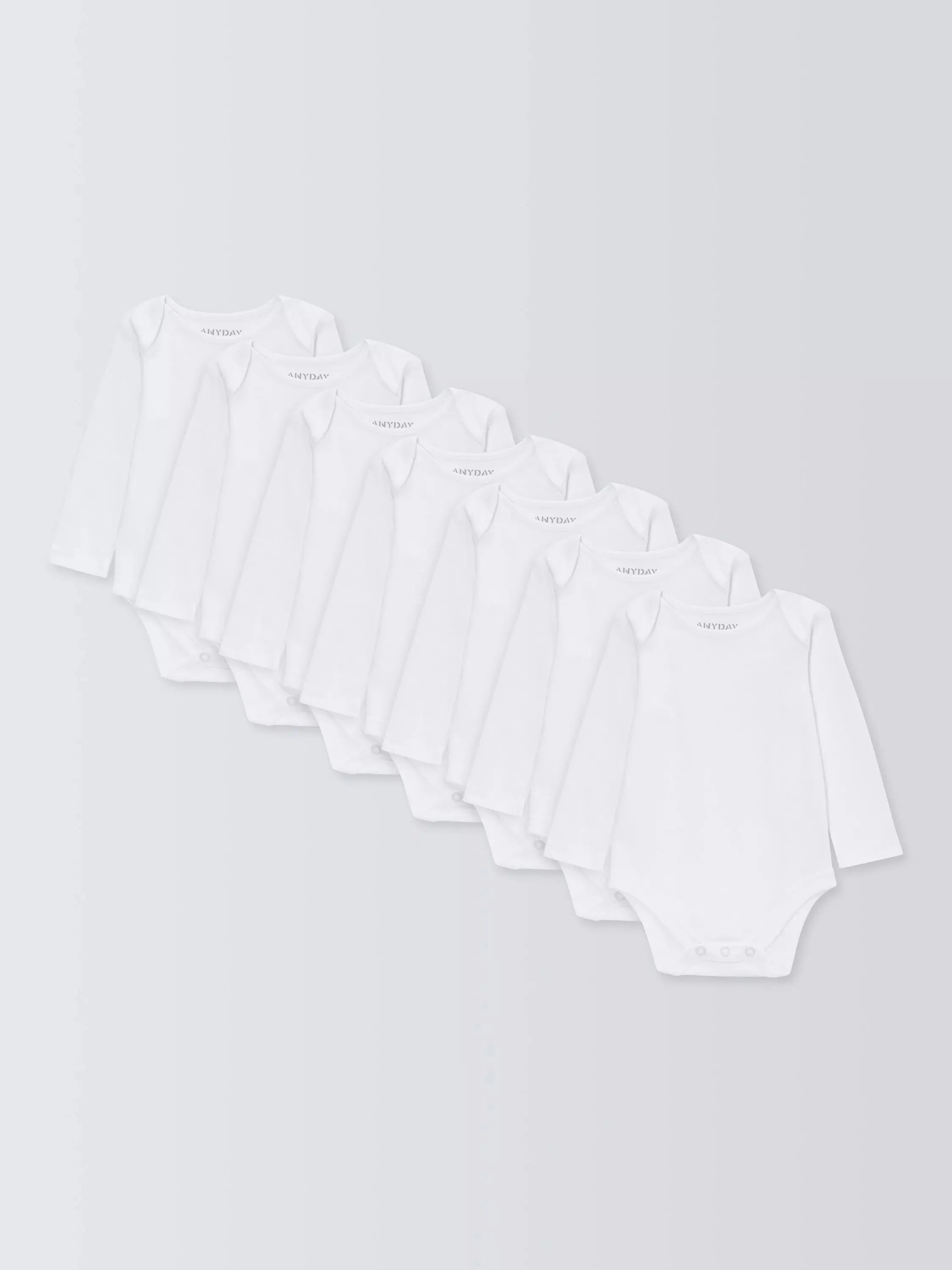 John Lewis ANYDAY Baby Cotton Long Sleeve Bodysuit, Pack of 7, White