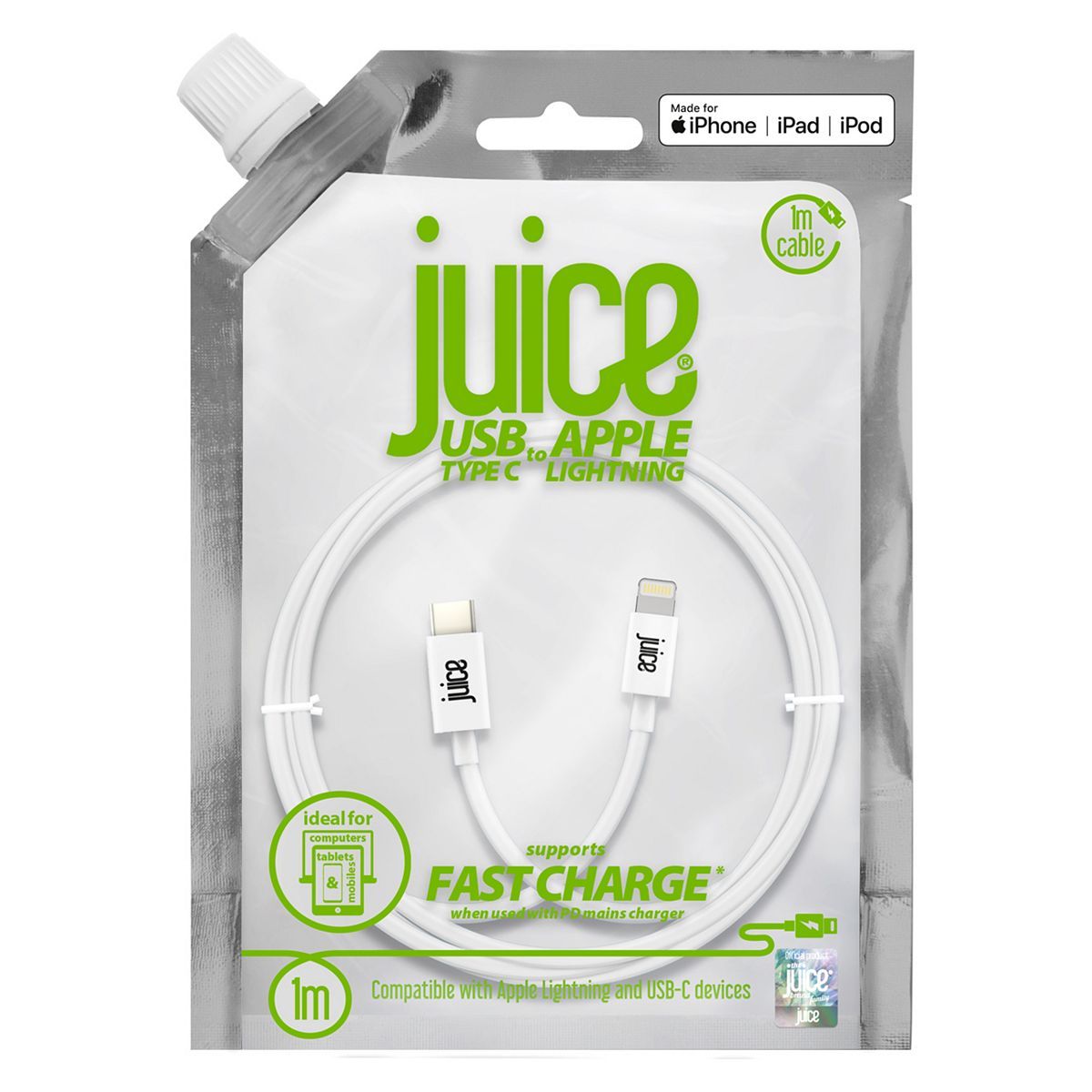 Juice USB-C to lightning cable 1m white