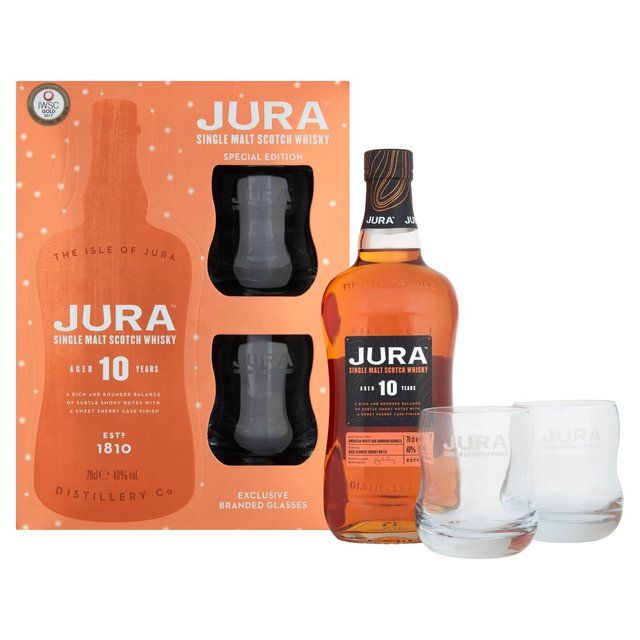 Jura 10 Year Old Single Malt Whisky Gift Pack With 2 Glasses 70cl