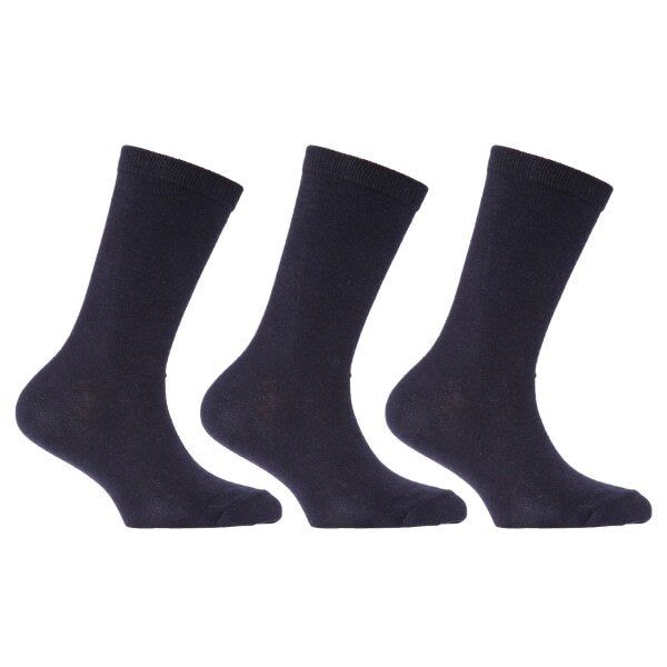 Kids Plain Cotton School Socks (Pack Of 3) (UK Shoe 9-12) Navy / 1EA