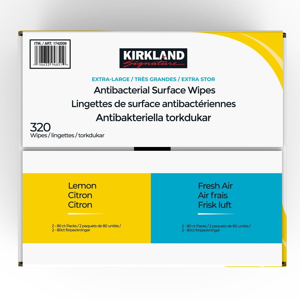 Kirkland Signature Antibacterial Surface Wipes, 4 x 80 Wipes (320 Sheets)