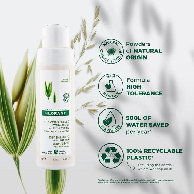 Klorane Eco-Friendly Dry Shampoo with Oat Milk for All Hair Types 50g