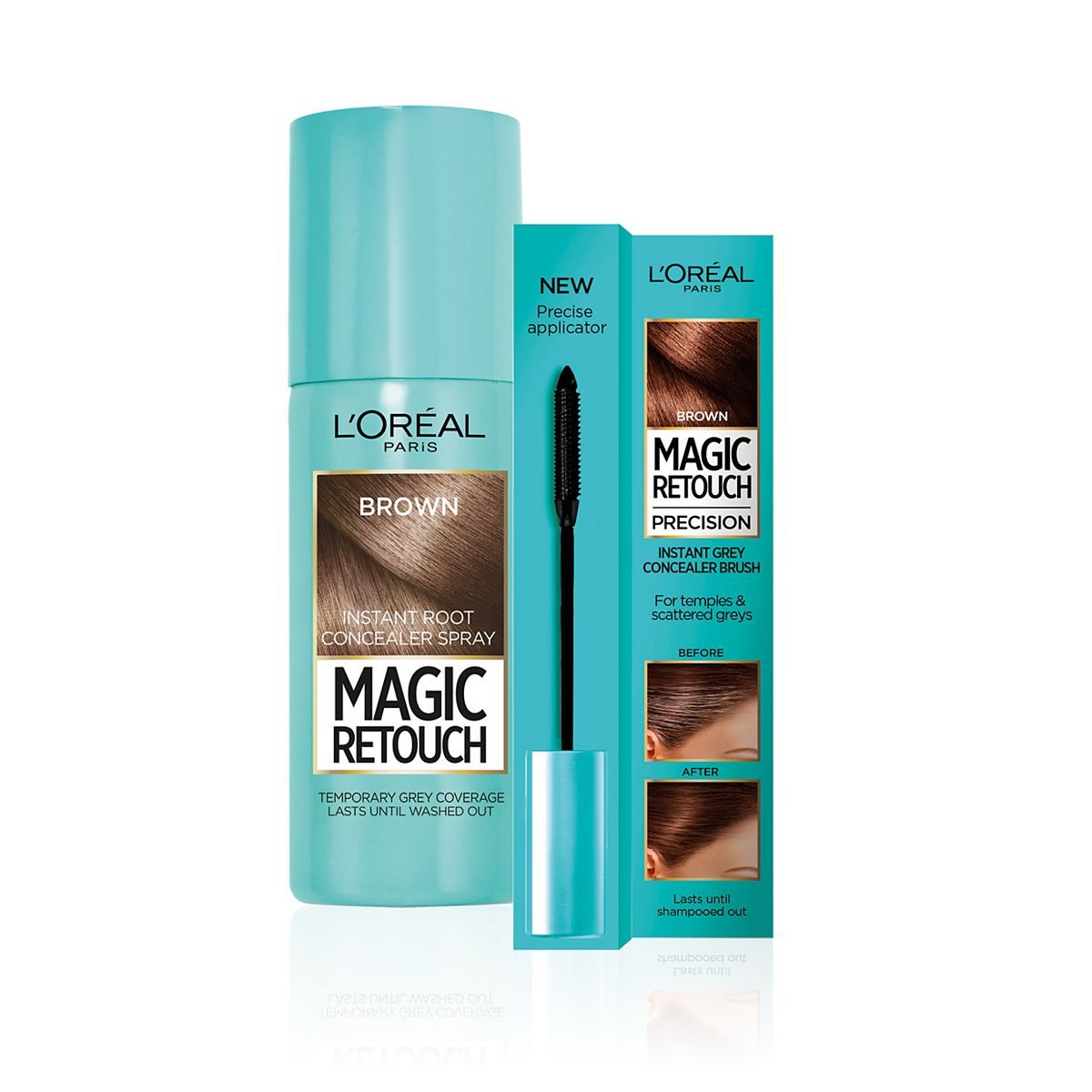 L'Oreal Magic Retouch Brown 75ml & Precision Instant Grey Concealer Brush Set