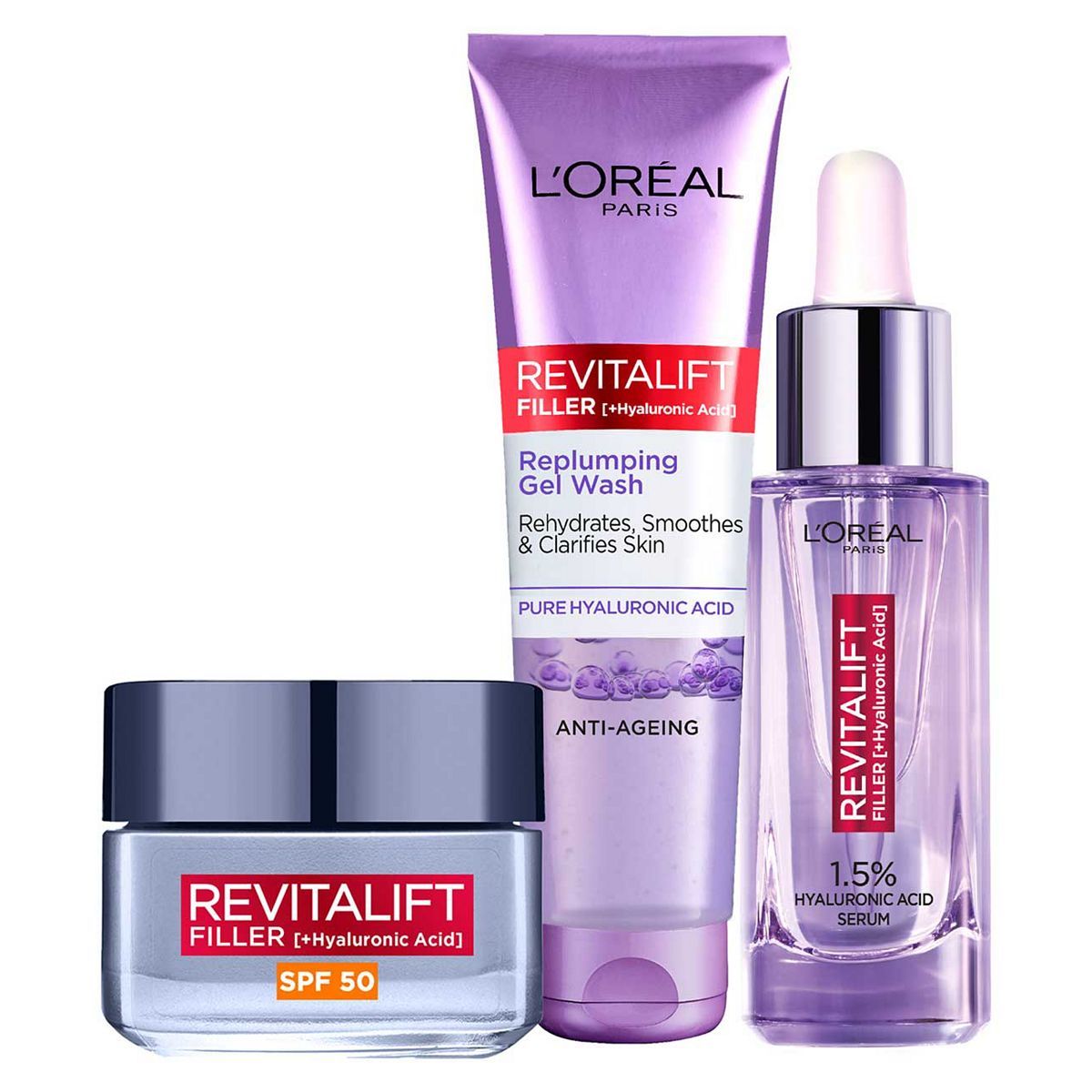 L’Oreal Paris Revitalift Filler Hyaluronic Acid Morning Skincare Routine Bundle