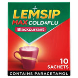 Lemsip Max Cold & Flu Blackcurrant Sachets Paracetamol 10 per pack